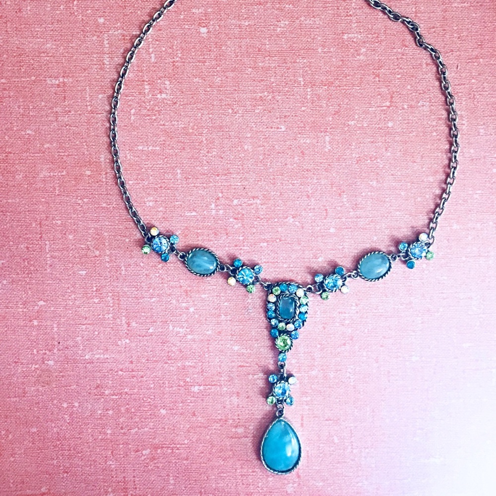 Aqua & green beach moonstone summer necklace